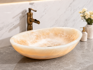 Natural Orange Onyx Boat Shaped Sink Handmade <b>Stone</b> Vessel Basin for Luxury Bathroom Hotel Vanity Wholesale Supplier - Product Image 1
