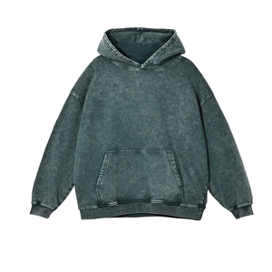Hoodie tricoté sur mesure, délavé à l'acide et aux enzymes, coupe oversize, en molleton de coton épais, style vintage usé, streetwear homme, logo personnalisé - Product Image 1
