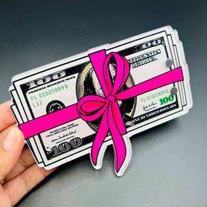 Custom Acrylic Dollar Bill Eyelash Tile Palette Clear 100 Dollar Stack Lash Extension <b>Holder</b> Pink Ribbon <b>Bow</b> Lash Tech Display - Product Image 3