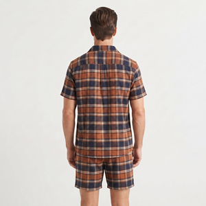 Conjunto de Pantalones Cortos de Franela para Hombre, Camisa de Franela para Dormir con Bolsillo y Pantalones Cortos, Conjunto de Dos Piezas para Dormir - Product Image 3
