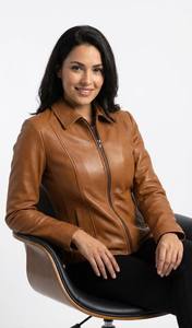 Chaqueta de cuero marrón para mujer, chaqueta de cuero Nappa de oveja lavada, chaqueta de cuero Nappa marrón - Product Image 2