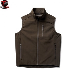 Gilet utilitaire softshell marron foncé pour homme, col montant, fermeture éclair intégrale, poche verticale sur la poitrine, pour la chasse, la pêche, la randonnée, coupe-vent - Product Image 4
