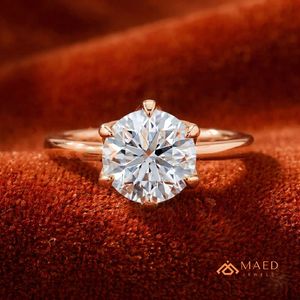 <b>Dainty</b> Rose Gold Round Anniversary <b>Ring</b> – Modern Thin Shank Solitaire with Star Setting - Product Image 2