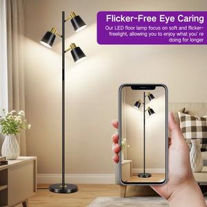 Lampe sur pied contemporaine avec abat-jour en tissu et interrupteur au pied pour chambre à coucher et salon - Product Image 5