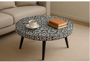 Mesa de centro contemporánea con incrustaciones de hueso, mueble hecho a mano para la decoración interior de una sala de estar moderna. - Product Image 5
