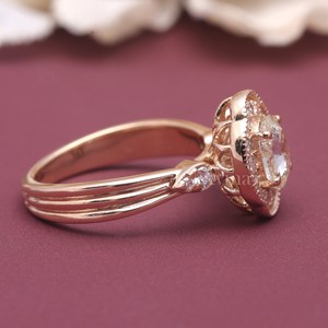 Oval Cut Champagne Diamond <b>Ring</b> 18K Rose / Yellow & White Gold Vintage Halo Diamond <b>Ring</b> Women Engagement Fine Jewelry - Product Image 5