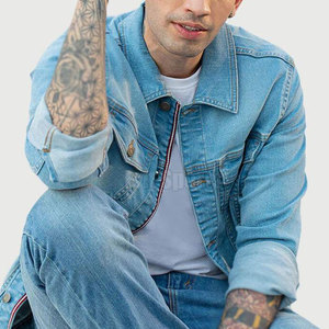 Veste d'hiver pour homme, coupe slim, fabrication professionnelle, usage décontracté en extérieur, col montant, logo sur le devant, 100% coton, veste en jean - Product Image 2