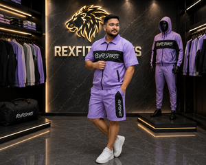 REXFIT SPORTS 2026 <b>Men</b>’s Lavender Nylon <b>Short</b> Sleeve Tracksuit Set Full <b>Zip</b> Jacket and <b>Shorts</b> Custom Sportswear Regular Fit - Product Image 2