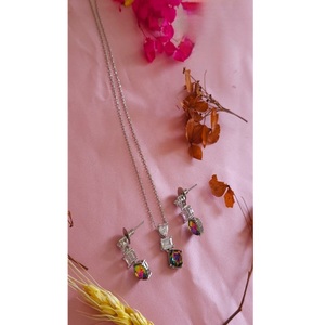 Classic Premium Quality Brass <b>Silver</b> Plated Zircon Kundan <b>Necklace</b> <b>Set</b> Earrings Women Designer Jewelry Wedding Party Gift - Product Image 1