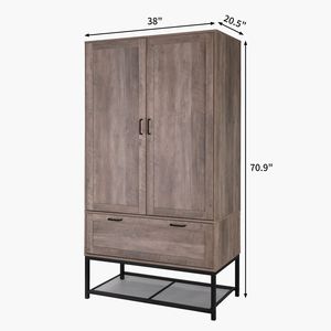 Armadio in Legno Grigio con 2 Ante e 1 Pompa, Realizzato in MDF e Truciolato con Finitura in Triamina - Product Image 5