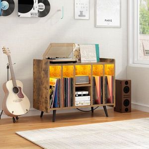 Supporto Girevole per Giradischi con Luce LED e Armadietto Portaoggetti per Dischi in Vinile, Supporto TV per Conservazione Album - Product Image 4