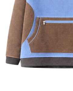 Sudadera de invierno oversize de forro polar para mujer, azul cielo y marrón, con cuello de botones a cuarto, bolsillo canguro, fabricante personalizado, top - Product Image 6