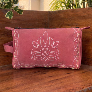 New Arrival Customized Boot Stitch Pink Suede Leather Hanging Cosmetic Bag <b>Travel</b> Toiletry Zipper Pouch Organizer <b>Wash</b> Bags - Product Image 2