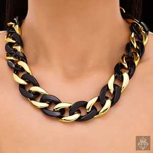 PRAO Punk Rock Collier Anti-ternissement Noir et Or Chunky Chaîne Collier à la mode - Product Image 2