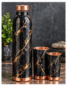 Ensemble de bouteilles d'eau en cuivre vert avec deux tasses, motif pin des montagnes, ensemble de vaisselle portable et écologique - Product Image 5