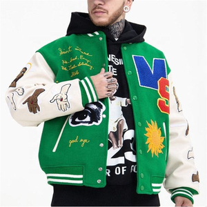 Varsity <b>Jacket</b> Embroidered <b>Patchwork</b> Letterman <b>Jacket</b> Wool <b>Patchwork</b> Body Leather Sleeves Snap Button Streetwear Bomber <b>Jacket</b> - Product Image 6