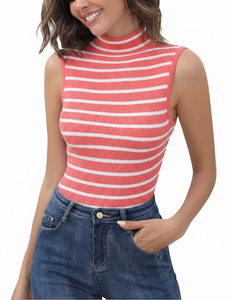 High Quality Customized Summer Sleeveless Turtle Neck Women's Knitted Tank Top Solid Color Breathable Eco-Friendly Quick Front - Product Image 5
