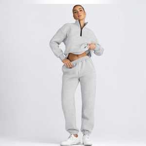 <b>Women's</b> Winter Streetwear Solid Eco-Friendly Breathable Oversized Sweatsuits Cozy Lounge Sets <b>Quarter</b> <b>Zip</b> Pullover Baggy - Product Image 4