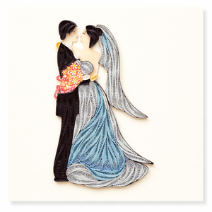 Carte de vœux 3D faite à la main en papier vietnamien, motif baiser de mariés personnalisé, par le fabricant Quilling Card - Product Image 1