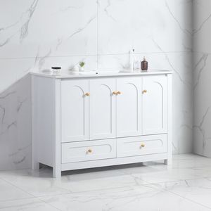 Mobile Bagno Bianco da 48 Pollici con 4 Ante a Chiusura Ammortizzata e 2 Cassetti, Ampio Spazio di Archiviazione, Combinazione con Lavabo in Ceramica - Product Image 2