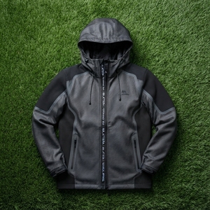 Veste coupe-vent softshell à capuche pour homme, noire et grise, entièrement zippée, pour sports de plein air, avec poches zippées - Product Image 6