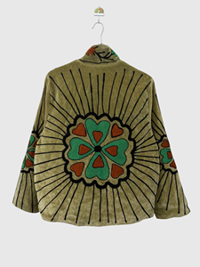 Veste en velours à col mandarin brodée à la main avec motifs floraux, manches chauve-souris, grande taille, style Prairie Chic, pour l'automne - Product Image 2