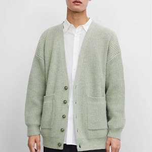 Cardigan en laine tricoté slim fit pour homme, col en V, manches longues, couleur unie, fermeture boutonnée, idéal pour l'automne, anti-boulochage - Product Image 3