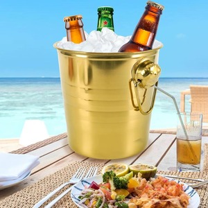 Cubo de Hielo Redondo de Metal Dorado Personalizable al por Mayor con Asas, Resistente al Óxido, Enfriador de Bebidas para Fiestas, Estilo Glamuroso - Product Image 3
