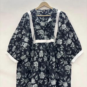 Vestido Casual Midi para Mujer, Tejido 100% Algodón, Liso, Manga Corta, Cintura Imperio, Estilo Babydoll, Cuello en V, Holgado, Funcional - Product Image 2