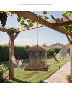 Comedero para Pájaros Silvestres de Hierro Forjado, Forma Cuadrada Personalizada, para Exteriores, Jardín, Patio, Automático, Metálico, Gran Capacidad, Decoración para el Hogar - Product Image 4