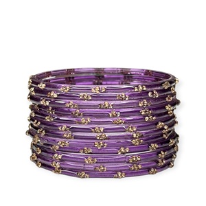 Raindrop Purple Gold Plated Trendy Wedding Kashmiri Glass <b>Bangles</b> Golden Stone Work Wholesale Bulk Supplier Low MOQ Ready Stock - Product Image 2
