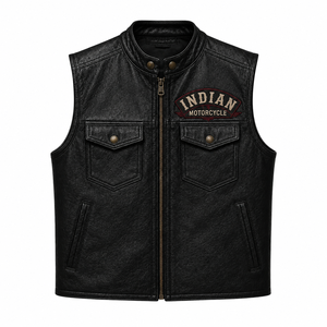 Chaleco de cuero indio profesional para hombre, chaleco de motociclista de primera calidad, perforado, de piel de vaca negra, informal, transpirable. - Product Image 1