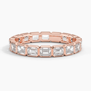 925 Sterling <b>Silver</b> Yellow Gold Plated Lab Grown <b>Emerald</b> Cut Diamond Halo Eternity Band <b>Ring</b> Wedding Anniversary Gift - Product Image 5
