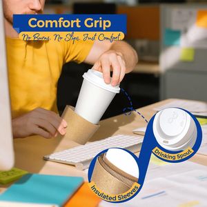 Confezione da 50 Bicchieri di Carta Resistenti da 10 oz per Caffè Caldo, Usa e Getta, con Coperchi Antigoccia e Manicotti per Asporto e Uso Domestico - Product Image 4