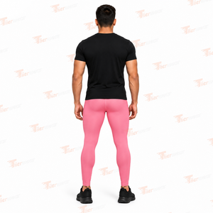 Men's Pink Full Length <b>Compression</b> <b>Leggings</b> Mid Waist Seamless Spandex Polyester Athletic Base Layer Eco-Friendly Breathable - Product Image 4