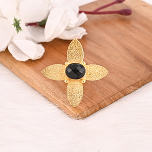 <b>Adjustable</b> Black Onyx Stone Gold Plated Brass <b>Ring</b> Handmade Trendy Fashion Jewelry for Women - Product Image 4