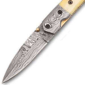 Cuchillo Plegable Bowie de Acero de Damasco Hecho a Mano de 4 Pulgadas para Acampada al Aire Libre, con Bloqueo Liner Lock, Venta al por Mayor, Fabricación OEM/ODM - Product Image 3