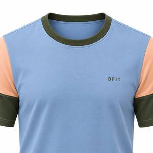 เสื้อยืดกีฬาผู้ชายสีบลูมิสท์พรีเมียมพร้อมแขนเสื้อสีแอปริคอทและสีโอลีฟสำหรับออกกำลังกาย - Product Image 2