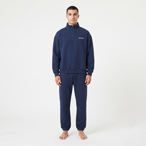 Ensemble de survêtement deux pièces pour homme, bleu, respirant, grande taille, demi-zip, en molleton épais, style streetwear, design minimaliste - Product Image 5