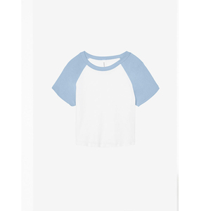 Women's <b>White</b> Blue Color Block Raglan Sleeve <b>Crop</b> Top Crew Neck Short Sleeve Casual Summer <b>T</b> <b>Shirt</b> Tee - Product Image 5