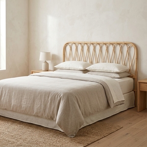 New Modern Minimalist Wave Loop <b>Rattan</b> Headboard <b>Bed</b> <b>Frame</b> Wood Eco-Friendly Brown Microfiber Upholstered Box Custom Bedroom - Product Image 4