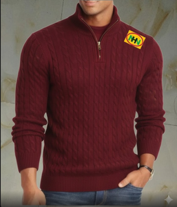 Pull en maille torsadée col en V pour homme, classique, 100 % coton, anti-plis, anti-boulochage, motif uni tendance, logo personnalisé sur le devant - Product Image 6