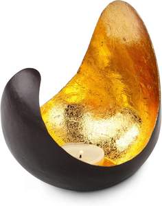 Porte-bougie abstrait pour table, extérieur noir, intérieur doré, décoration moderne, support pour bougie chauffe-plat, éclairage d'ambiance, accent décoratif pour la maison, élégant - Product Image 4