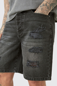 Pantalones Cortos de Mezclilla Lavada de Algodón 100% para Hombre, Estilo Casual de Verano, Sólidos, Cortavientos, de Cintura Media con Cremallera, Ecológicos, de Pierna Ancha, Estilo Urbano - Product Image 6