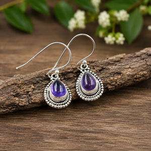 Natural Amethyst Teardrop <b>Dangle</b> <b>Earrings</b> 925 Sterling Silver Rose <b>Gold</b> & Yellow <b>Gold</b> Plated Vintage Handmade Jewelry for Women - Product Image 4