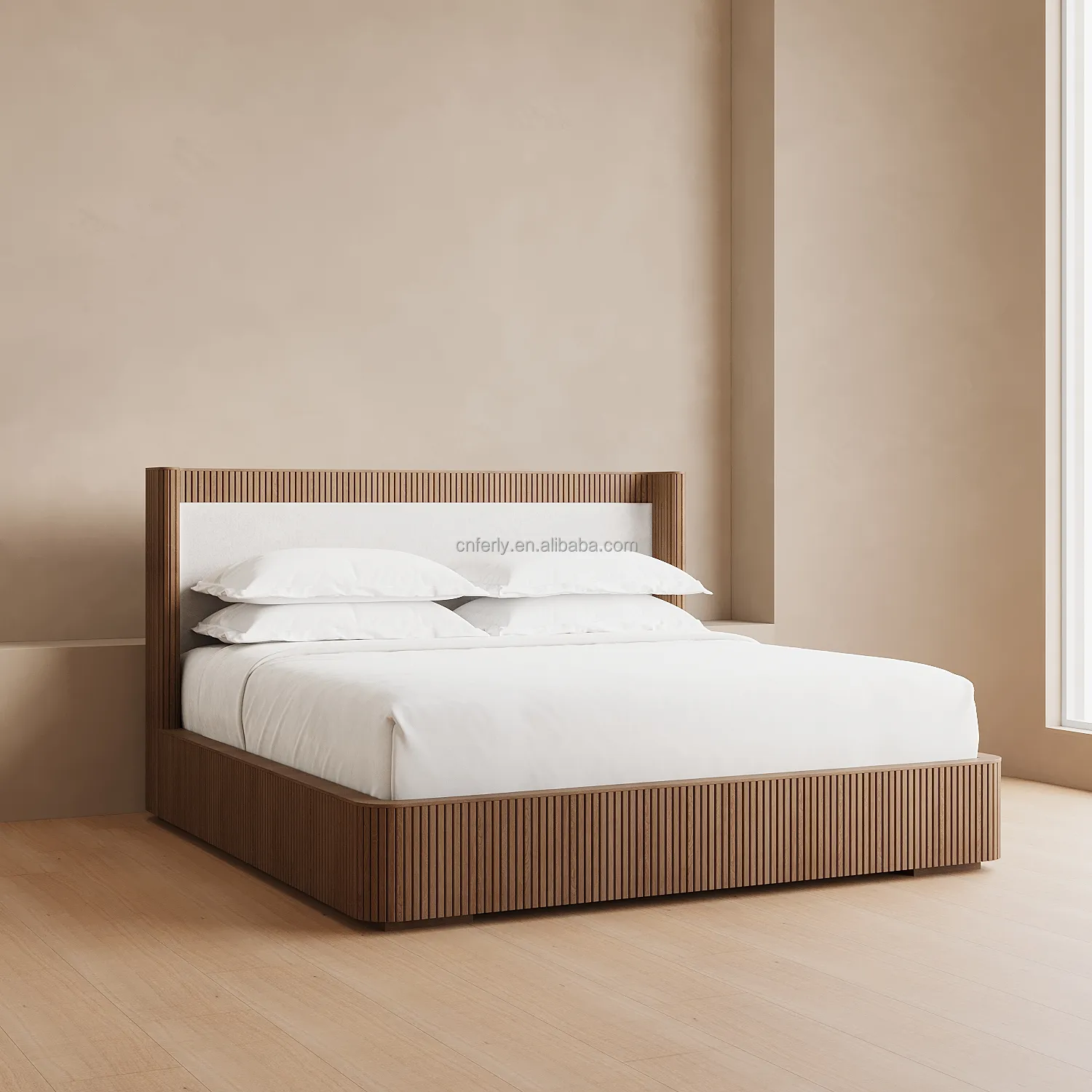עיצוב מודרני מודרני עץ מלא מזרן מיטה מסגרת קינג גודל מצעים מיטה מחסה מיטה