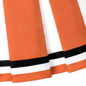 Jupe plissée orange personnalisée pour femmes, uniforme de performance sportive, tenue de danse pour équipe avec bandes contrastées - Product Image 5