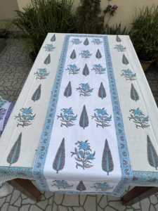 Handmade Modern Floral Print Pure Cotton Rectangle <b>Tablecloth</b> Hand Block Printed for Indian Farmhouse Wedding Home Use - Product Image 4