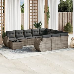 Ensemble de canapés de jardin gris et gris foncé en rotin avec coussins, mobilier d'extérieur au design contemporain - Product Image 1