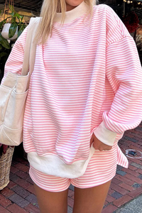 เสื้อสเวตเชิ้ตผู้หญิงทรงโอเวอร์ไซส์ ลายทาง แขนยาว คอเต่า ทรงหลวม ไหล่ตก ผ้าถัก คอตตอน สำหรับฤดูหนาว สวมใส่สบายๆ - Product Image 5